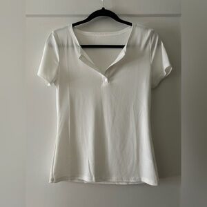 Women’s Classic White Short Sleeve Ribbed Henley Top